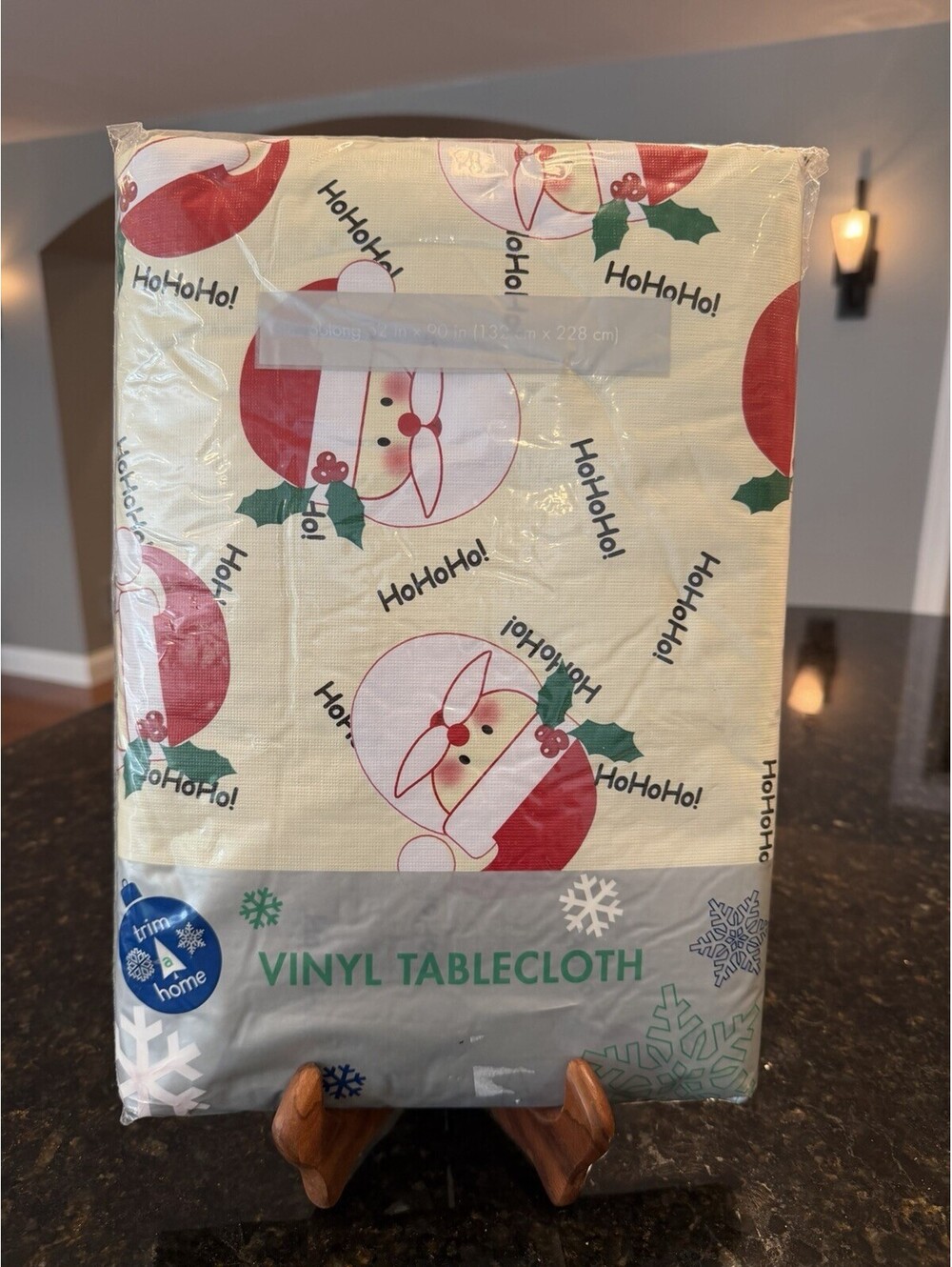 Vintage Kmart Vinyl Christmas Santa  Tablecloth Flannel Backed New Sealed